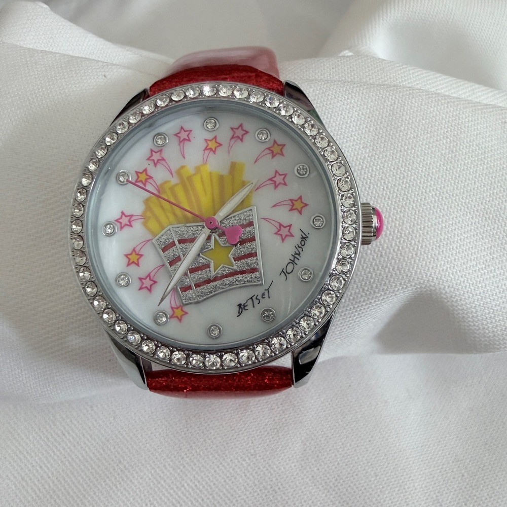 Betsey Johnson Womens OS Red Glitter French Fry Crystal Bezel Watch Accessory